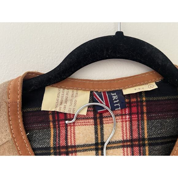 VTG Brittania Leather Suede Cargo Safari Utility Hunting Western Vest Flannel L - Picture 6 of 8